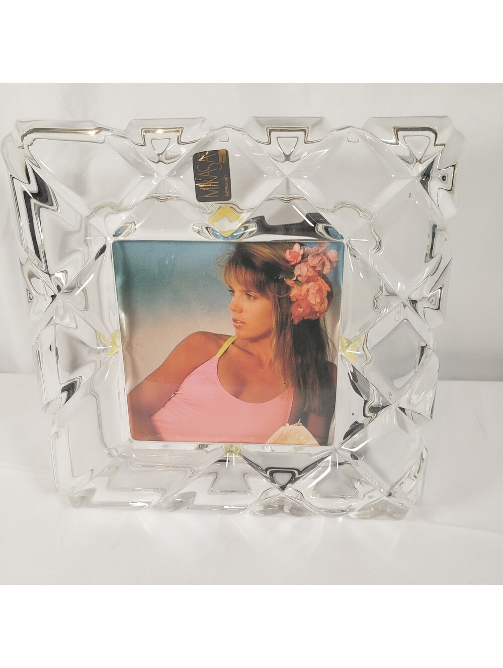 Vintage Mikasa Germany Crystal Picture Frame 8" Square Holds 4x4 Photo